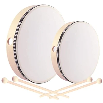 Imagen de Tambor Pandereta,2 Pandereta Madera,Tambor Madera con Baquetas,Pandereta Niños,Tambor Madera,Pandereta Instrumento Musical,Tambores de Mano Percusión Infantil