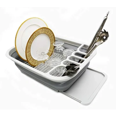 Imagen de SAMMART escurridor de platos plástico plegable 12 L con Juego Organizador vajilla portátil Ahorro espacio (gris)