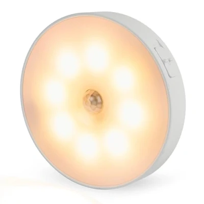 Imagen de Brendz Luz LED con Sensor de Movimiento Redonda, LED, Recargable por USB C, Magnética, Blanco Cálido 3000K, Armario inalámbrico, Noche