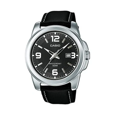 Imagen de Casio MTP 1314PL 8AVEF Reloj Analógico de Cuarzo con Correa en Cuero para Hombre, Negro/Negro