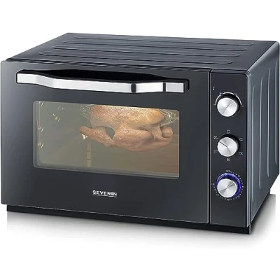 Imagen de SEVERIN horno tostador XXL con función de convección, mini rejilla y bandeja, pequeño piedra para pizza asador, 2200 W, 60 L, negro, TO 2073