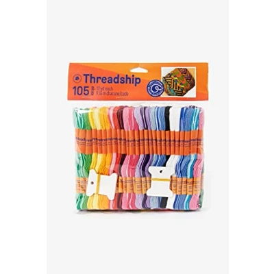 Imagen de DMC Pack 105 madejas de un sólo cabo (9m por madeja) 100% Algodón Colores Surtidos Hilo Bordar Ideal para punto cruz, pulseras la amistad brasileña, trabajos creativos