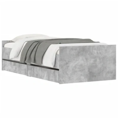 Imagen de vidaXL Estructura de Cama con Cajones, Somier Listones Almacenaje, Armazón Base Cama, Mueble para Dormitorio, Gris Hormigón 100x200 cm