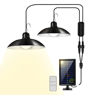 Imagen de 2 Lámparas Colgantes Solares Exteriores con Panel Solar. Luces 30LED Impermeables IP44 Mando a Distancia y Cable de 3m. Iluminación Cálida 3500K para Jardín, Terraza, Patio, Garaje.