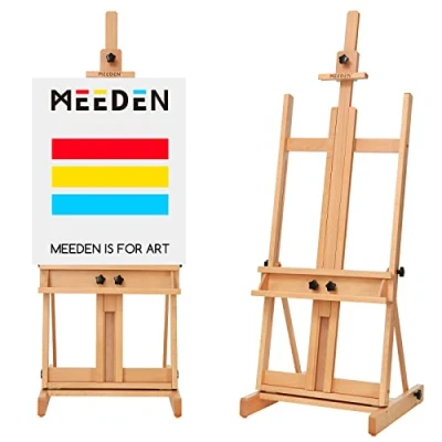 Imagen de MEEDEN Clásico Estudio Caballete: H Frame Caballete, Madera de Haya Maciza, Ideal para Aceite, Acrílico, Caseína, Bosquejos, Pintura Pastel, Lienzos Hasta 196cm, Natural