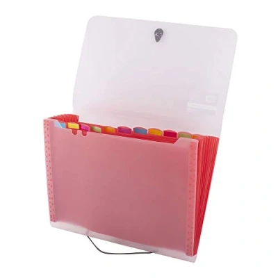 Imagen de D.RECT 5540 Carpeta de archivos extensible A4 Acordeón Clasificadora documentos con 12 Compartimentos Acordeon color rojo