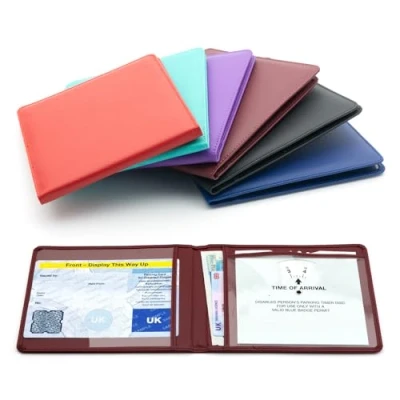 Imagen de CKB LTD Cartera para tarjeta de identificación discapacitados coche, piel sintética, suave, protector permiso aparcamiento discapacitados, color borgoña