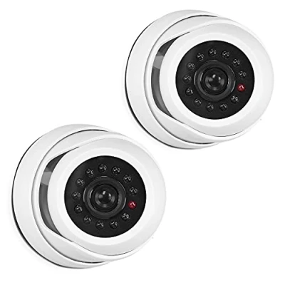 Imagen de kwmobile 2X Cámara de vigilancia Falsa Set cámaras simuladas Seguridad con luz LED Parpadeante disuasoria para Exterior e Interior