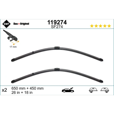 Imagen de Limpiaparabrisas Swf Visioflex 119274 delante Sin marco BMW: 5 Berlina, Touring, GT