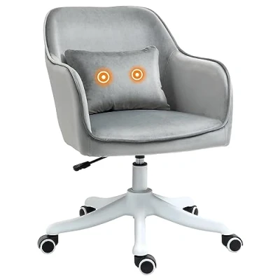Imagen de HOMCOM silla de oficina (terciopelo, oficina, masajeador, cojín lumbar, altura ajustable, giratoria, 360, color gris claro