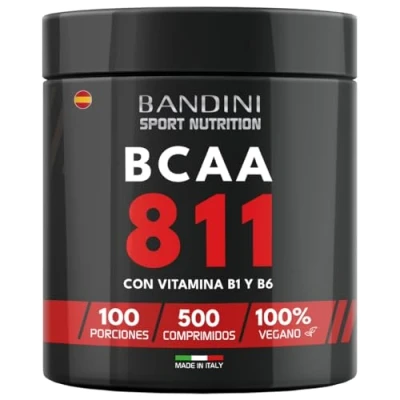 Imagen de Bandini® BCAA 8.1.1 500 comprimidos Aminoácidos de Cadena Ramificada L leucina, isoleucina, valina con Vitamina B1 y B6 Sin Gluten, Lactosa, Vegano Suplemento Pre Post Entrenamiento