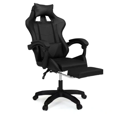 Imagen de IDMarket Alex Sillón de juego ajustable con reposapiés, cojín cabeza y lumbar, color negro