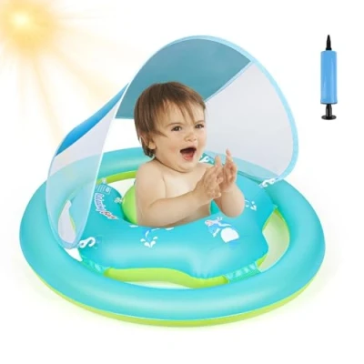 Imagen de Gerbala Flotadores para Bebés con Sombrilla Upf50+, Flotador Bebe Inflable Asiento de Seguridad Ajustable, Doble Airbag Anillo Natación Bebé 6 36 Meses
