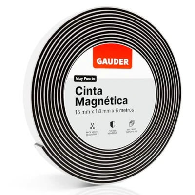 Imagen de GAUDER Cinta Magnética Extremadamente Autoadhesiva (15 mm x 6 m) Tiras Magnéticas