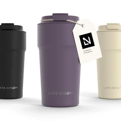 Imagen de LARS NYSØM Taza térmica café para llevar Termo de 0,5 litros con aislante Travel mug acero inoxidable a prueba fugas el y té (Deep Purple, 500ml)