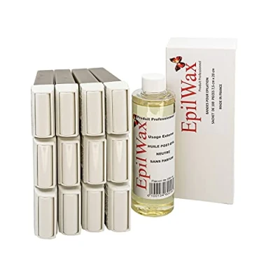 Imagen de EpilWax Kit de reposición con: 12 cartuchos chocolate Roll on, 1 paquete 100 tiras no tejidas para la depilación y botella 250 ml aceite neutro después (chocolate)