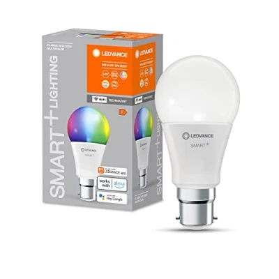 Imagen de LEDVANCE Lámpara LED inteligente con tecnología WiFi, B22d base, óptica mate, color RGBW cambiable, de la luz cambiable (2700K 6500K), 806 Lumen, sustituto 60W iluminante 4 paquete
