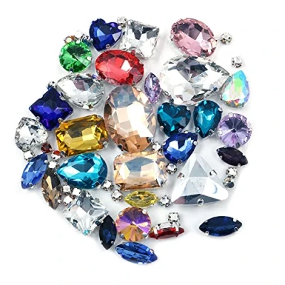 Imagen de CENPEK 50 piezas de gemas transparentes AB acrílicas para coser en diamantes imitación facetados con parte trasera plana, botones cristal decoración ropa y vestidos (mezcla colores)