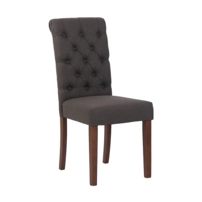 Imagen de CLP Silla De Comedor Lisburn En Tela O Terciopelo I Salón Estilo Chesterfield &amp; Base Madera, Color:Gris Oscuro, Material:Tela