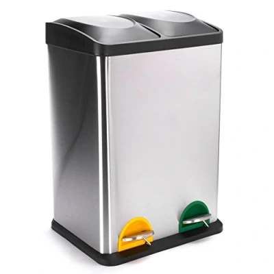 Imagen de MSV Cubo DE Basura ECONOMICO 2X20 L Acero Inoxidable, Cromado, 40x34x60 cm