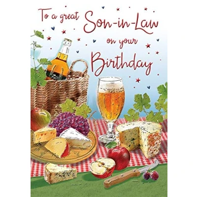 Imagen de Piccadilly Greetings Regal Publishing Tarjeta de cumpleaños para yerno, 9 x 6 pulgadas, color plateado, roble, melocotón, marrón
