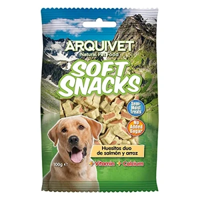 Imagen de ARQUIVET Soft Snacks para Perro Huesitos Duo salmón y arroz Pack 14 x 100 g Naturales Perros de Todas Las Razas Premios, recompensas, chuches