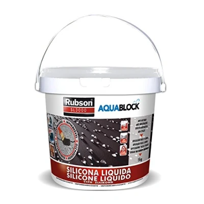 Imagen de Rubson Aquablock SL3000 silicona Líquida blanca, impermeabilizante líquido para prevenir y reparar goteras humedades, elástica con tecnología Silicotec, 1 x kg