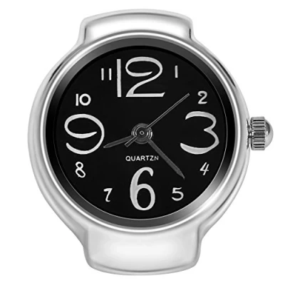 Imagen de 8 Colores Anillo de Reloj, Dedo Moda para Mujeres Y Hombres, Redondo Analógico Cuarzo, Amor, Reloj Hombres Mujeres(Negro)