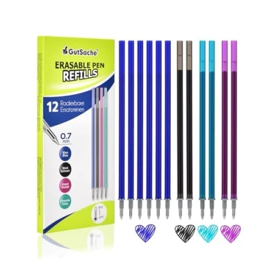 Imagen de GutSache 12x Recambios Compatible con Legami [6 Azules, 2 Negros, Violetas, Turquesas], Altura 13 cm, Tinta Termosensible, Punta del Bolígrafo 0,7 mm, Ideal para la Oficina y Escuela