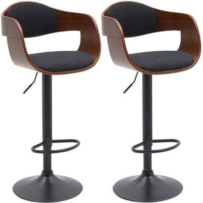 Imagen de CLP Set De 2 Taburetes Bar Kingston En Polipiel o Tela I Sillas con Base Metálica &amp; Carcasa Madera, Color:Nuez/Negro, Material:Tela