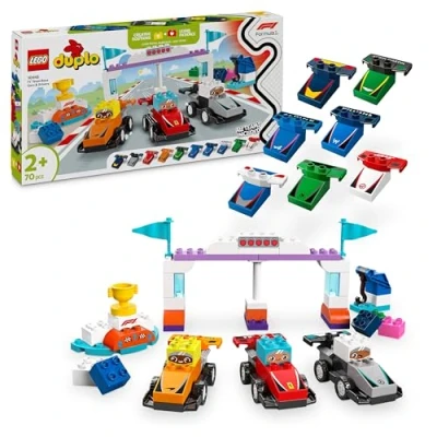 Imagen de LEGO Duplo Mi Ciudad Coches de Carreras y Pilotos del Equipo F1, Coche Fórmula 1 Juguete con Semáforo Trofeo, Juegos en Familia, Regalo para Niños Niñas 2 Años o Más 10445