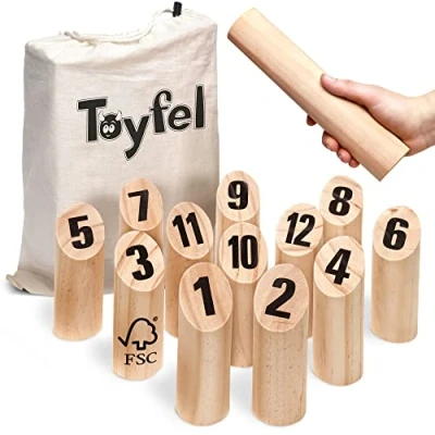 Imagen de Toyfel Juego de Bolos Madera Tölky finlandeses Kubb con números al Aire Libre Juegos Jardin