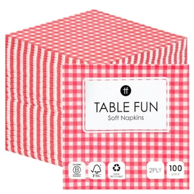 Imagen de Talking Tables 100 x Servilletas de papel a cuadros rojos suaves granel para cumpleaños, Navidad, catering, bodas y despedidas soltera. Fabricadas en la UE. 2 capas, 33 cm