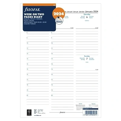 Imagen de Filofax Agenda 2024 de 2024, tamaño A4, semana en dos páginas, 5 idiomas, color blanco