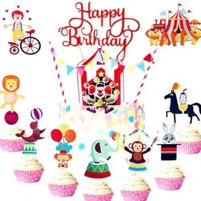 Imagen de JeVenis adornos de circo para cupcakes decoración cumpleaños fiesta