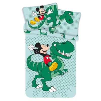 Imagen de Funda Nórdica Mickey Mouse Disney Infantil de Dinosaurios, para Edredón Cama 90, 100x135cm y Almohada 40x60cm, Color Verde