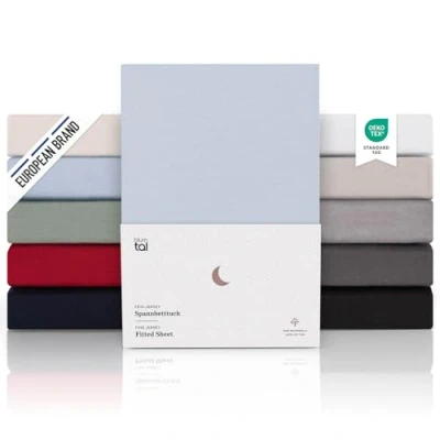 Imagen de Blumtal Juego de 1 Sábana Bajera Ajustable Premium 150 g/m² Super Suave 100% algodón Franela, para colchón 15 cm Altura, Azul Claro, Cama 135: 135/140 x 190/200cm