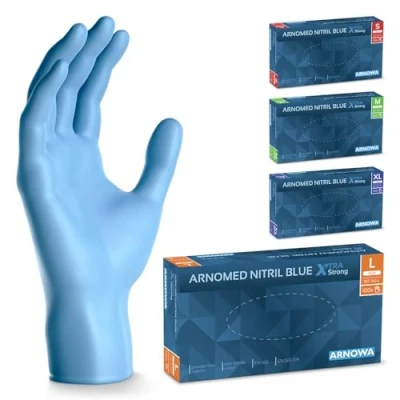 Imagen de ARNOMED guantes nitrilo extra fuerte talla L, de 50% más gruesos, azul,100 uds/caja, sin polvo, látex, S, M, L y XL, desechables