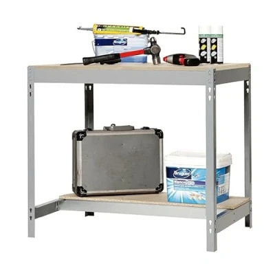 Imagen de SimonRack Banco de Trabajo Taller, Capacidad Carga 600 kg, 842x1210x610 mm, Mesa Trabajo, Gris/Madera BT0