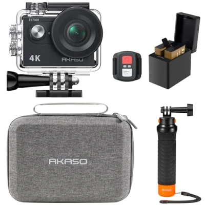 Imagen de AKASO Pack de Buceo EK7000 Cámara Deportiva 4K 20MP WiFi Acción para Surf y Camara Acuatica Sumergible con Empuñadura Flotante Impermeable, Bolsa Almacenamiento, 2 Baterías