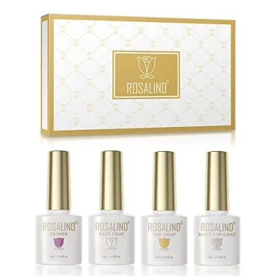 Imagen de ROSALIND Base y Top Coat Esmaltes Semipermanentes de Uñas en Gel Matte Semipermentes Primer UV Capa Superior Set 6ML Regalo Para Kit Manicura Salon