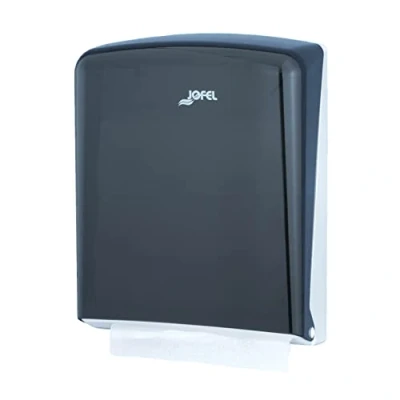Imagen de Jofel Dispensador de Papel Manos, Toallas Faciales, Secamanos Pared, hasta 600 Toallitas Zig Zag, Higiénico, Carcasa ABS, Azur AH34400, SAN Fumé