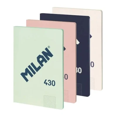 Imagen de MILAN® Pack 4 libretas A4 encoladas, papel cuadriculado (5 x 5 mm), 48 hojas de 95 gr/m², colección goma 430