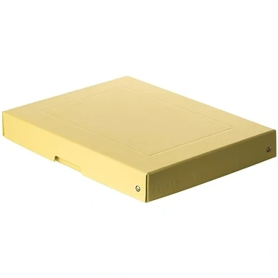 Imagen de FALKEN PureBox caja de almacenaje con tapa cartón resistente, fabricado en Alemania, 40 mm alto, DIN A4, color amarillo, regalo vegana, transporte,