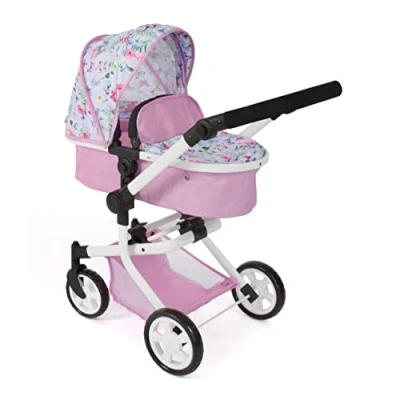 Imagen de Bayer Chic 2000 Cochecito de muñecas Mika, 2 en 1 para niños 4 a 8 años, hasta 52 cm, Flores, Color Rosa