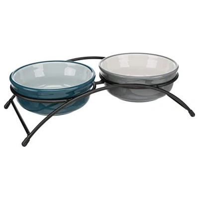 Imagen de TRIXIE Set comederos, 2 x 0.25 l/13 cm, Azul Petróleo/Gris, Perro