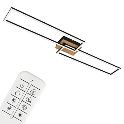 Imagen de BRILONER Leuchten Lámpara de techo LED, luz regulable, control temperatura color incluido, remoto función nocturna incluida y temporizador, madera blanco