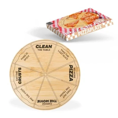 Imagen de Fisura Plato pizza original. para con mensajes divertidos. de servir madera bambú. redondo porciones uniformes. 35 centímetros