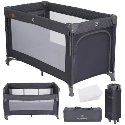 Imagen de Olmitos Cuna de Viaje Colecho 3 en 1 Trend Cun con Mosquitera 0 años (0 15kg) Plegable, Ligera, Doble Altura, Lateral Abatible, Parque Juegos y Bolsa Transporte (Gris Oscuro)