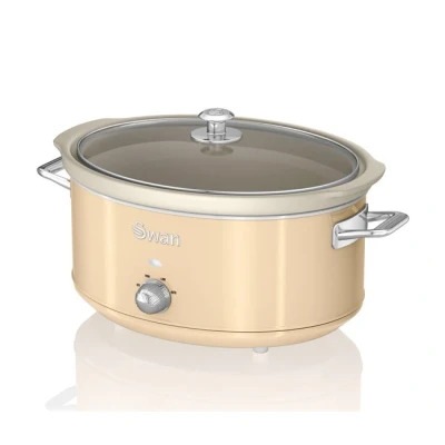 Imagen de Swan Retro SF17031CNEU Olla Cocción Lenta 6,5L Recipiente Extraíble, Antiadherente Cerámica libre PFOA y PTFE, 3 Niveles Temperatura, Tapa Vidrio, Slow Cooker, Diseño Vintage, Crema, 320W